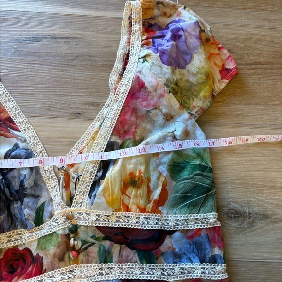 Alice + Olivia Rose Print Deep V Lace Detail Mini Dress Fit & Flare 10 *Flaw - Picture 5 of 8